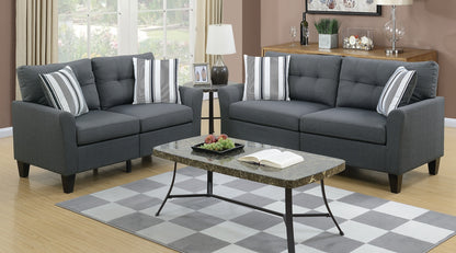 Living Room Furniture 2pc Sofa Set Sofa And Loveseat Charcoal Glossy Polyfiber Plywood Solid pine