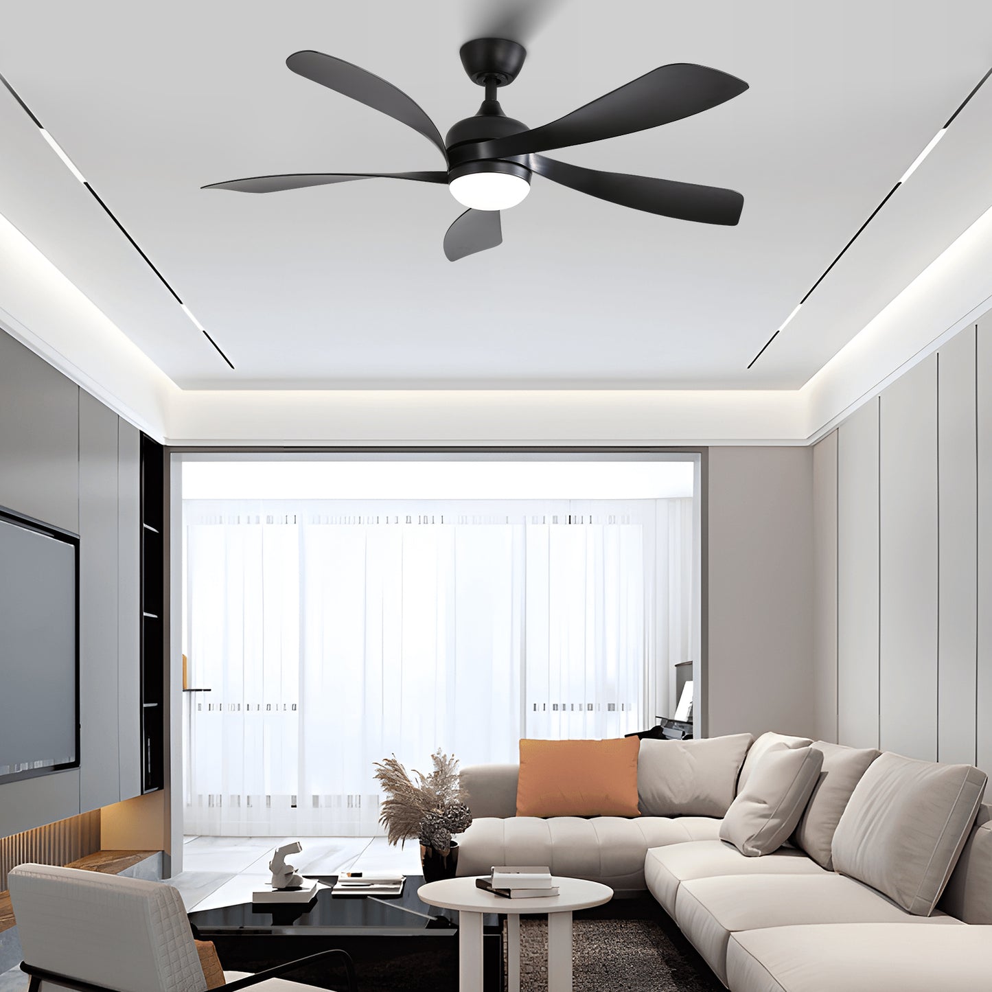 52 Inch Modern Ceiling Fan With 3 Color Dimmable 5 ABS Blades Remote Control Reversible DC Motor With Led Light