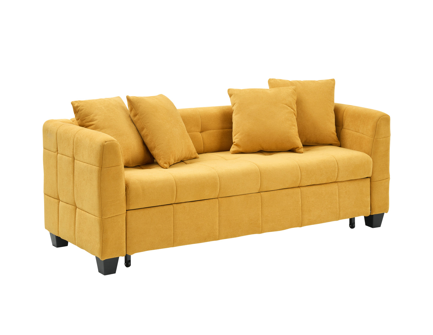 77.9-inch folding dual-purpose three-seater yellow flannel sofa that can be pulled out and turned into a bed, suitable for use in bedrooms and living rooms.