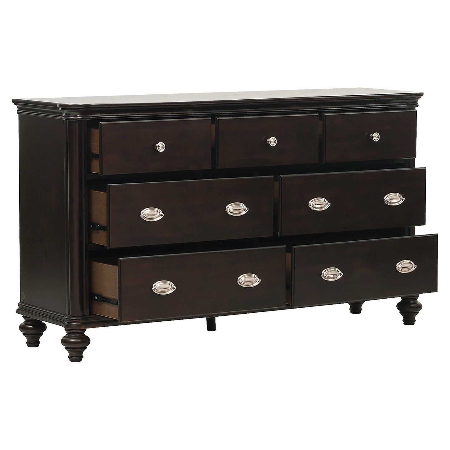 Dark Cherry Finish Classic Design Dresser of 7x Drawers Wooden Bedroom Furniture 1pc