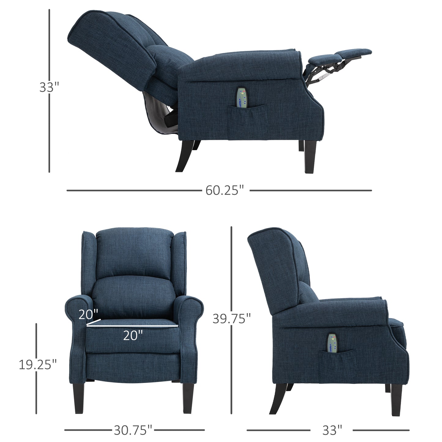 HOMCOM Massage Recliner Sofa with Heat Function, Remote Control, Blue