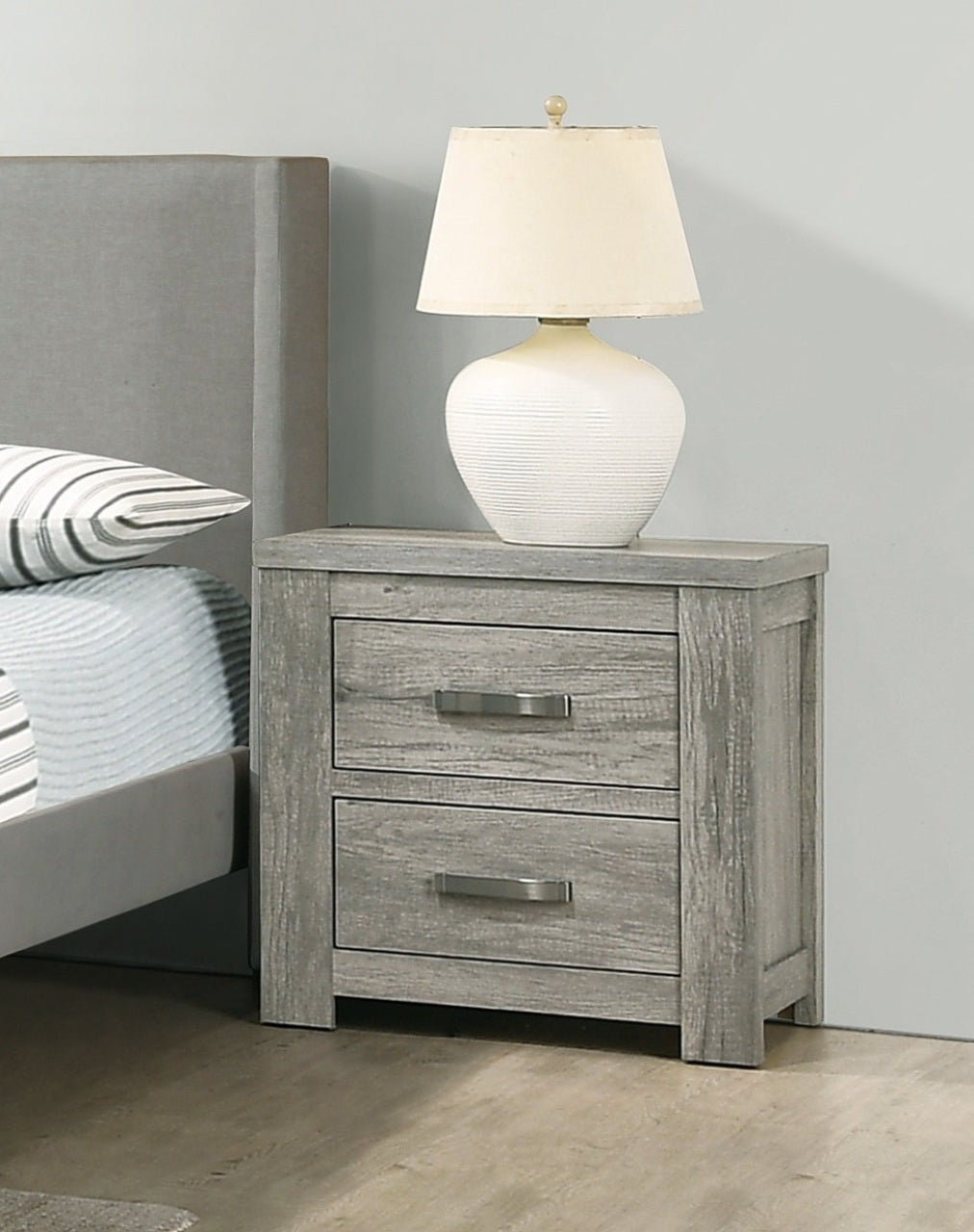 Bedroom Furniture Rustic Light Grey Simple 1pc Nightstand 2-Drawers Bed Side Table Solidwood
