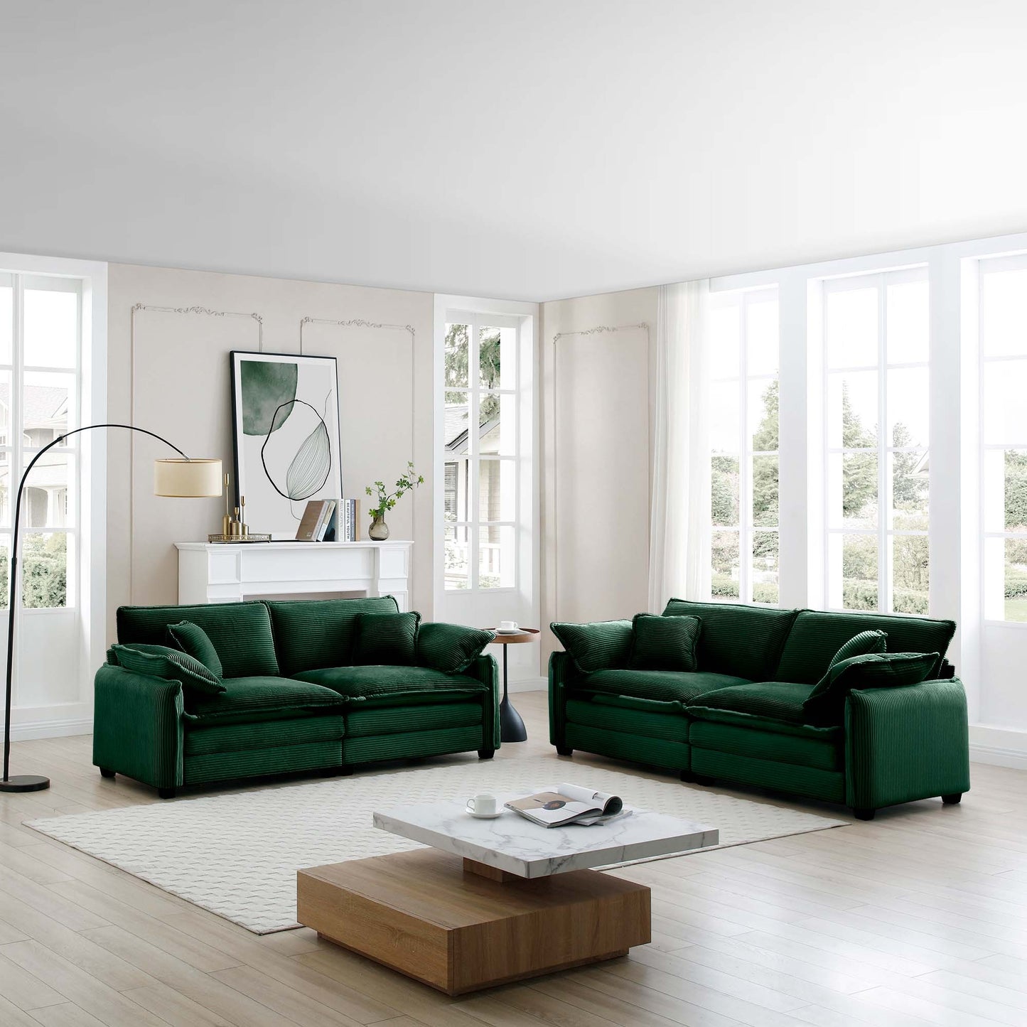 Modern Living Room Sofa Two-Piece Set, Suitable for Living room and Bedroom Sofa Set, Consists of two pieces of 2 Seater Sofa,Green Corduroy