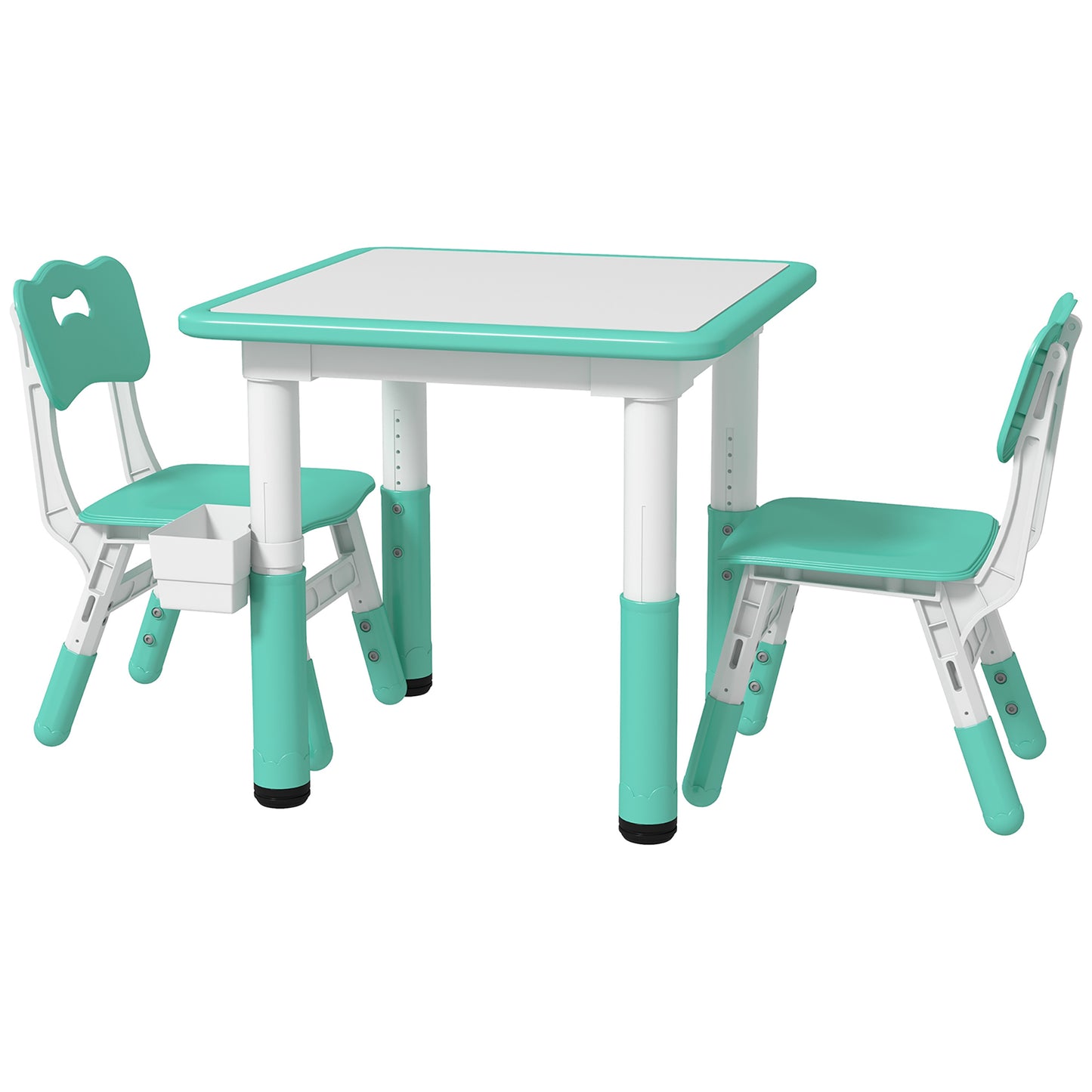 Qaba 3 Pieces Kids Table and Chairs, Height Adjustable Toddler Table and Chair Set with Storage, Easy to Wipe, Activity Table 2 Chairs for Classroom, for Daycare Classroom, 18 Months-5 Years, Green