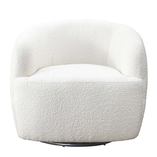 Mina Modern Boucle Swivel Chair with Sturdy Frame in White