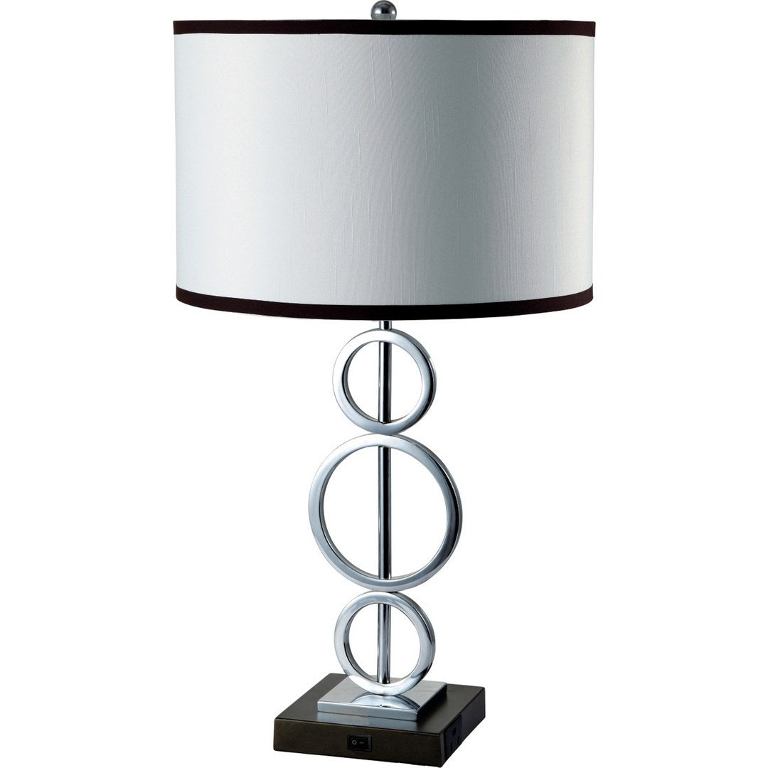 29' Tall Metal Table Lamp with Silver finish, Ring Style, White Round Shade