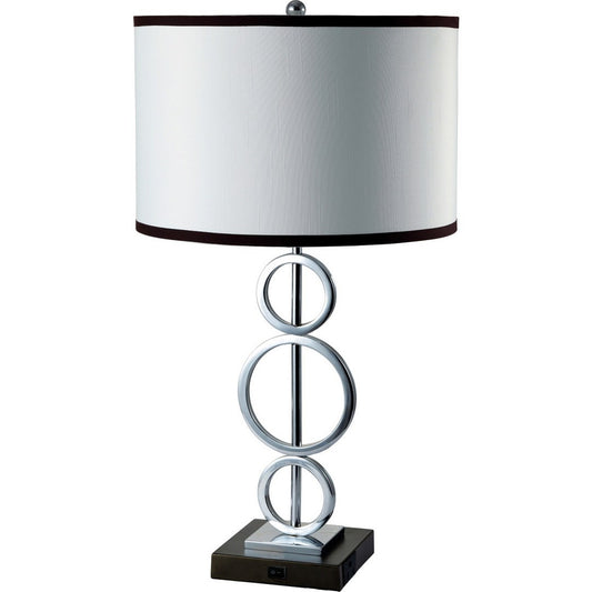 29' Tall Metal Table Lamp with Silver finish, Ring Style, White Round Shade