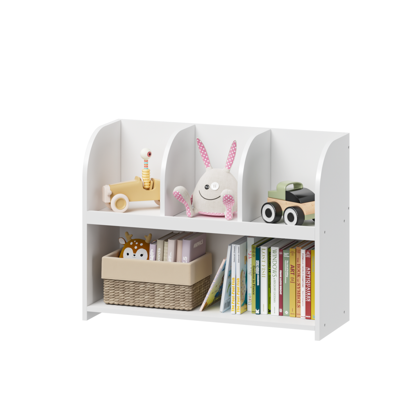 Kids Bookcase with 4 Compartments, Storage Book Shelf, Storage Display, Rack,Toy Organizer for Children's Room, Playroom, Nursery