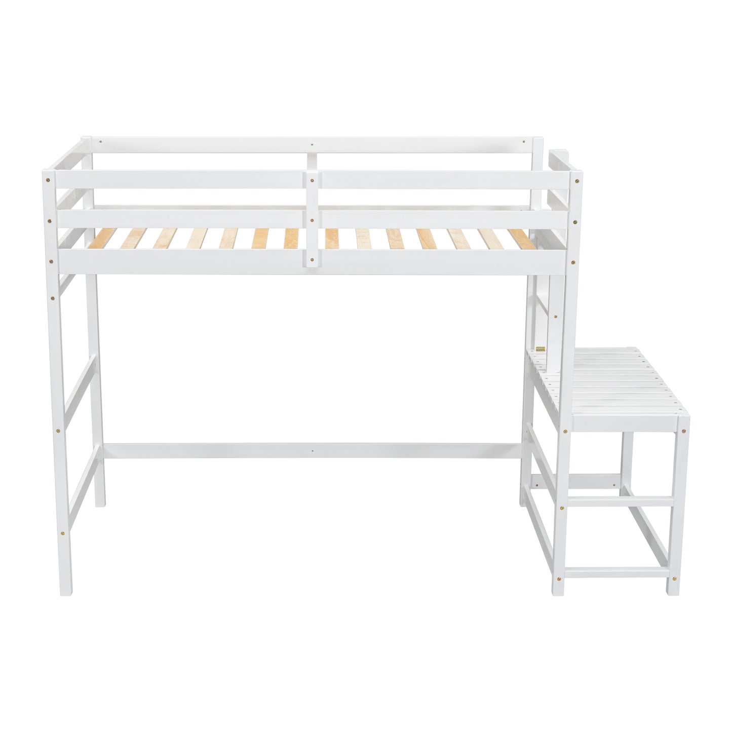 Twin Size High Loft Bed with Ladder landing Platform, Ladders, Guardrails,White