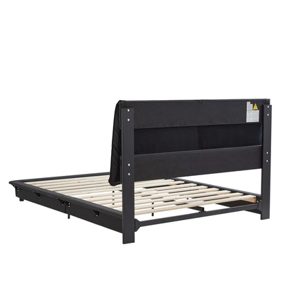 Upholstered Floating Bed Frame with Motion Activated LED Full Size