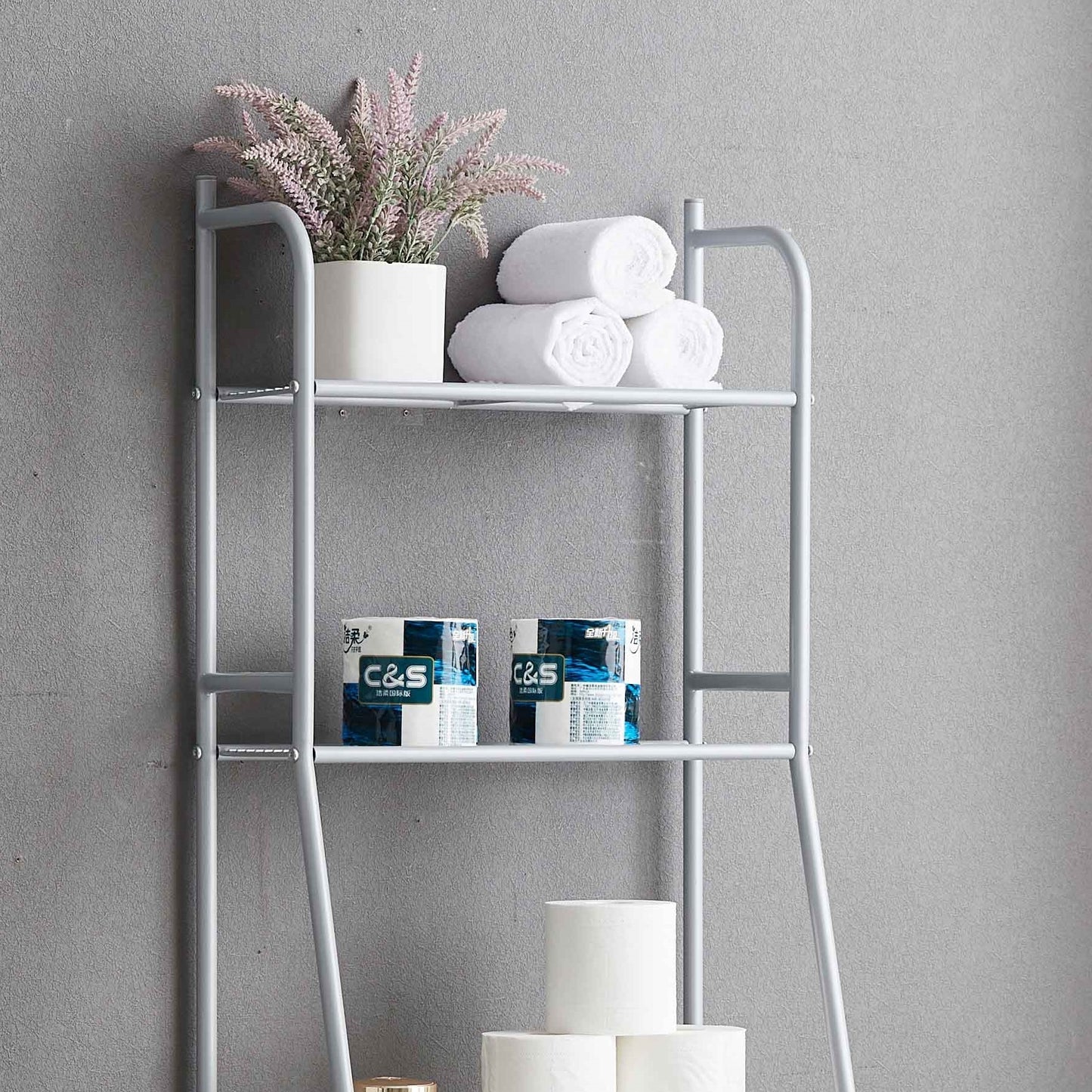 Three Tier Over the Toilet Storage Shelf - Silver