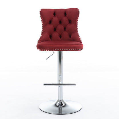 Swivel Velvet Barstools Adjusatble Seat Height from 25-33 Inch, Chrome base Bar Stools with Backs Comfortable Tufted for Home Pub and Kitchen Island, Wine Red,Burgundy,Set of 2,1712WR