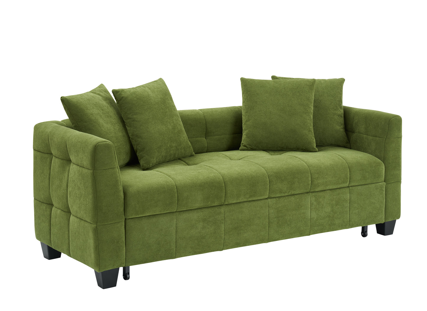 77.9-inch folding dual-purpose three-seater green flannel sofa that can be pulled out and turned into a bed, suitable for use in bedrooms and living rooms.