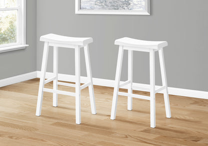 Bar Stool, Set Of 2, Bar Height, Saddle Seat, White Wood, Contemporary, Modern