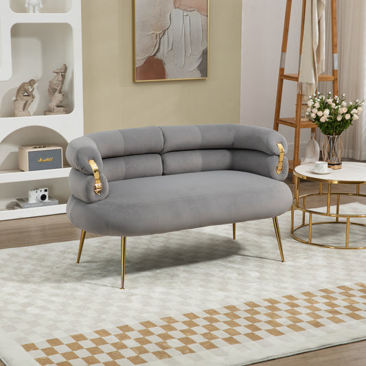 COOLMORE Small Loveseat Sofa, Upholstered Mini Couch with Curved Backrest with Stylish Golden Decor, Small Comfy Love Seat Leisure Accent Couch for Living Room, Bedroom, Office (Gray)