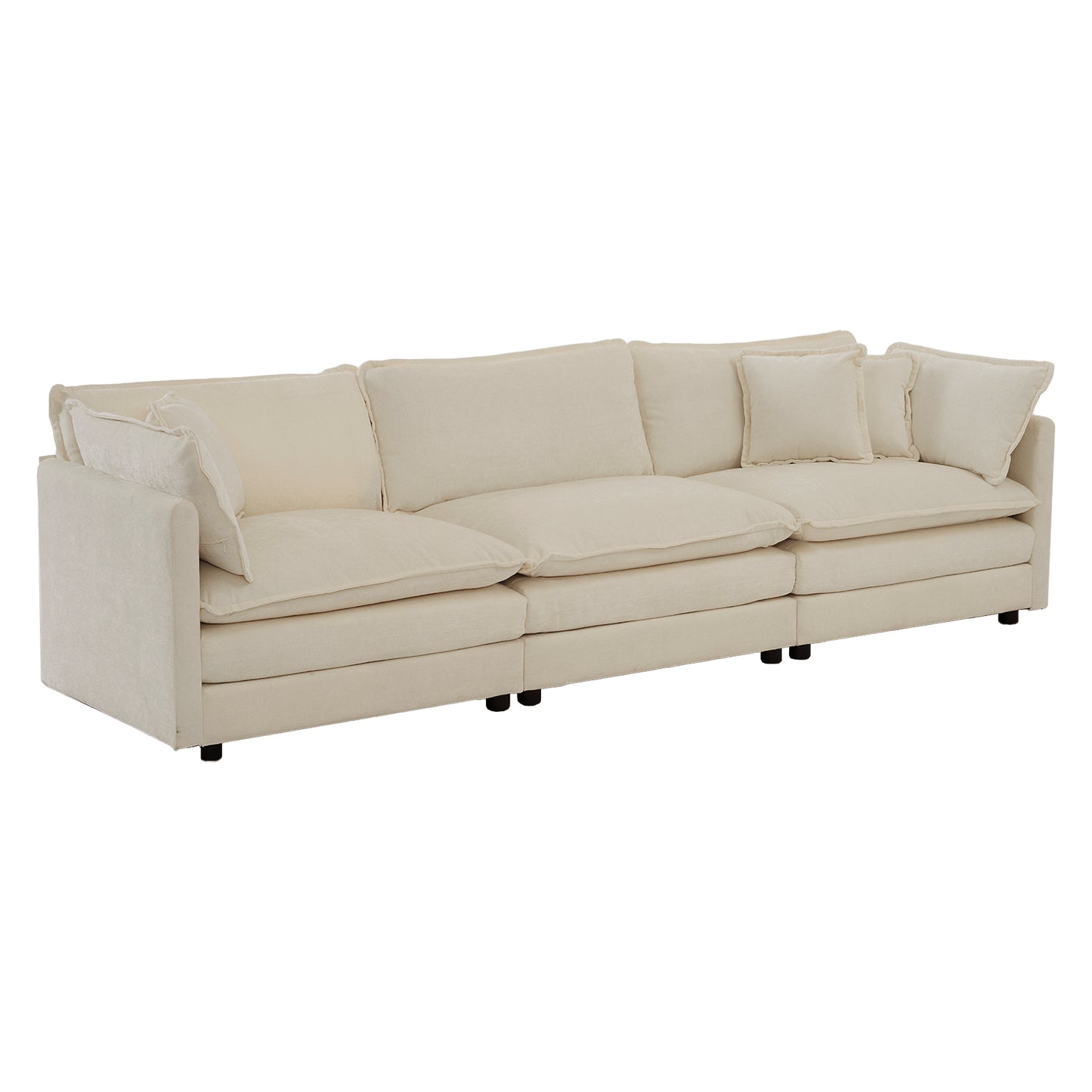 Mid-Century Modern Couch 3-Seater Sofa with 2 Armrest Pillows and 3 Toss Pillows, Couch for Living Room Beige Chenille