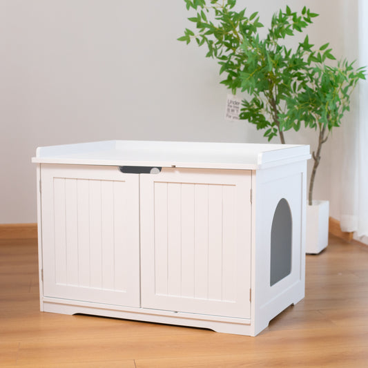 30"Litter box shell, hidden litter box furniture cabinet, indoor cat room side table, large pet box bedside table, litter box toilet, indoor kennel (white)