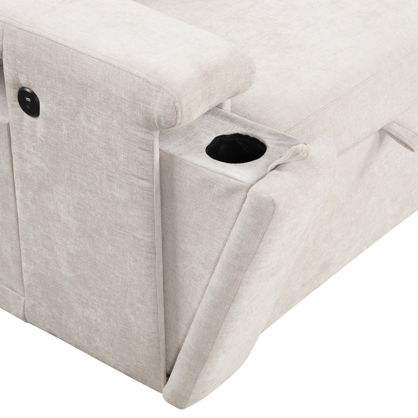 U_STYLE  L-shaped Padded Modular Sofa with Storage Space, USB Ports, and Cup Holders on the Armrests, Suitable for Living Rooms, Offices, and Apartments.