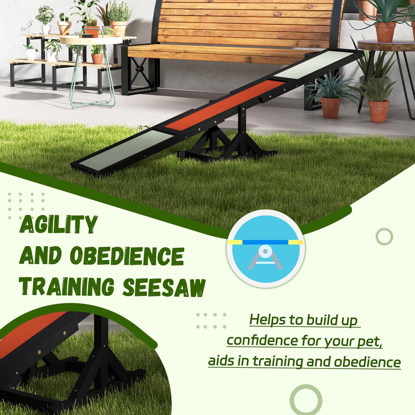 PawHut Wooden Dog Agility Seesaw for Training and Exercise, Platform Equipment Run Game Toy, Weather Resistant Pet Supplies, 71" L x 12" W x 12" H, Black