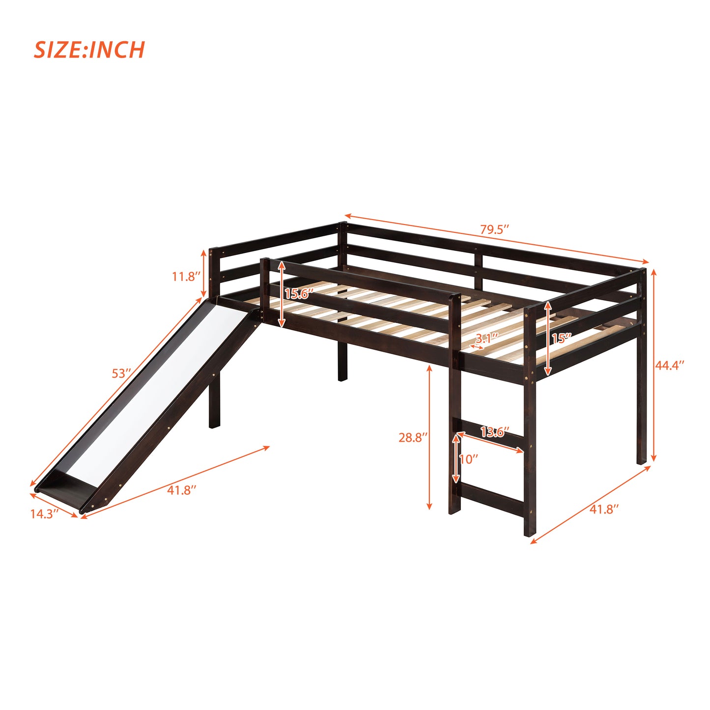 Loft Bed with Slide, Multifunctional Design, Twin (Espresso)(OLD SKU: WF191904AAP)