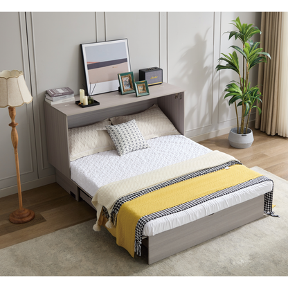 [NEW ARRIVED] [VIDEO PROVIDED]Cabinet Bed with Storage, Queen Bed ,Folding Foam Mattress & Oversized Drawers, Murphy Bed , Set of Sockets & USB Ports,Space-Saving Folding Murphy Bed , Gray