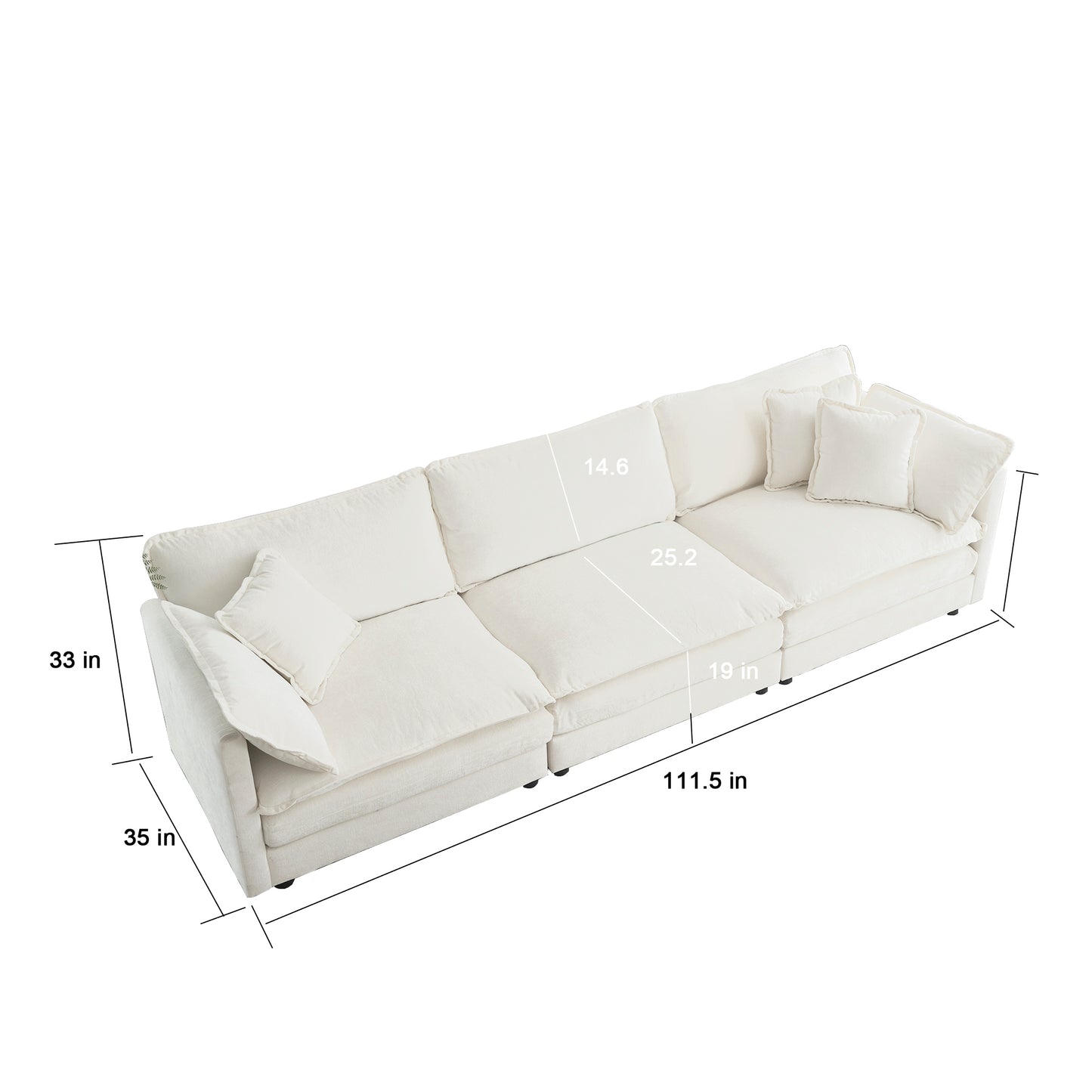 3-Piece Upholstered Sofa, Living Room Sectional Sofa Set Modern Sofa Couches Set , Deep Seat Sofa for Living Room Apartment, 1+3 Seat White