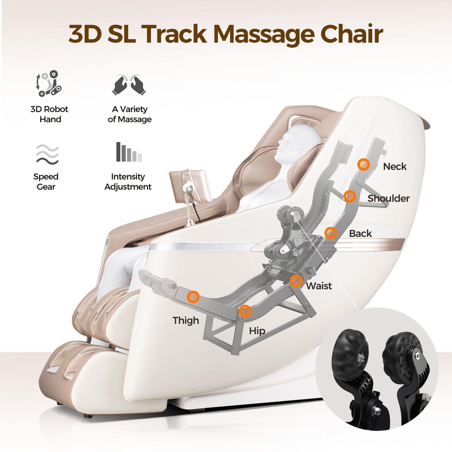 BOSSCARE SL Zero Gravity Massage Full Body Chair with Voice Control Shiatsu Recline Beige