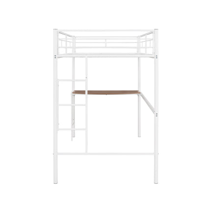 Twin Metal Loft Bed with Desk, Ladder and Guardrails, Loft Bed for Bedroom, White(OLD SKU : MF195191AAK)