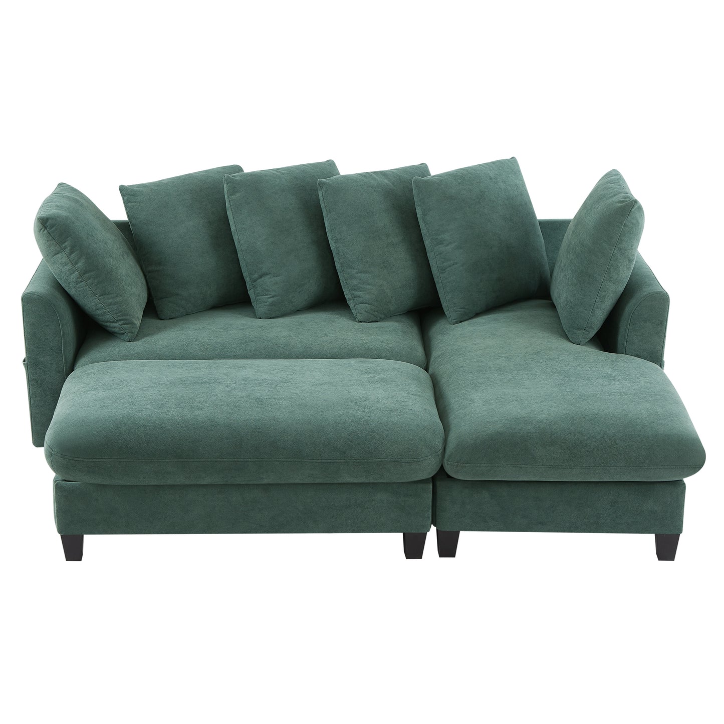 Upholstered Sectional Sofa with Movable Ottoman and Storage in Green Chenille, 83 Inch