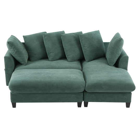 Upholstered Sectional Sofa with Movable Ottoman and Storage in Green Chenille, 83 Inch