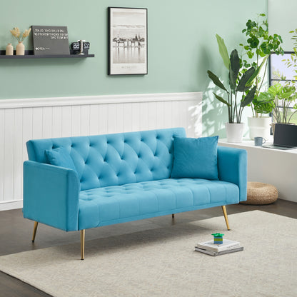 71 inch convertible love seat sofa, American retro, light blue velvet, suitable for small living room, bedroom, office