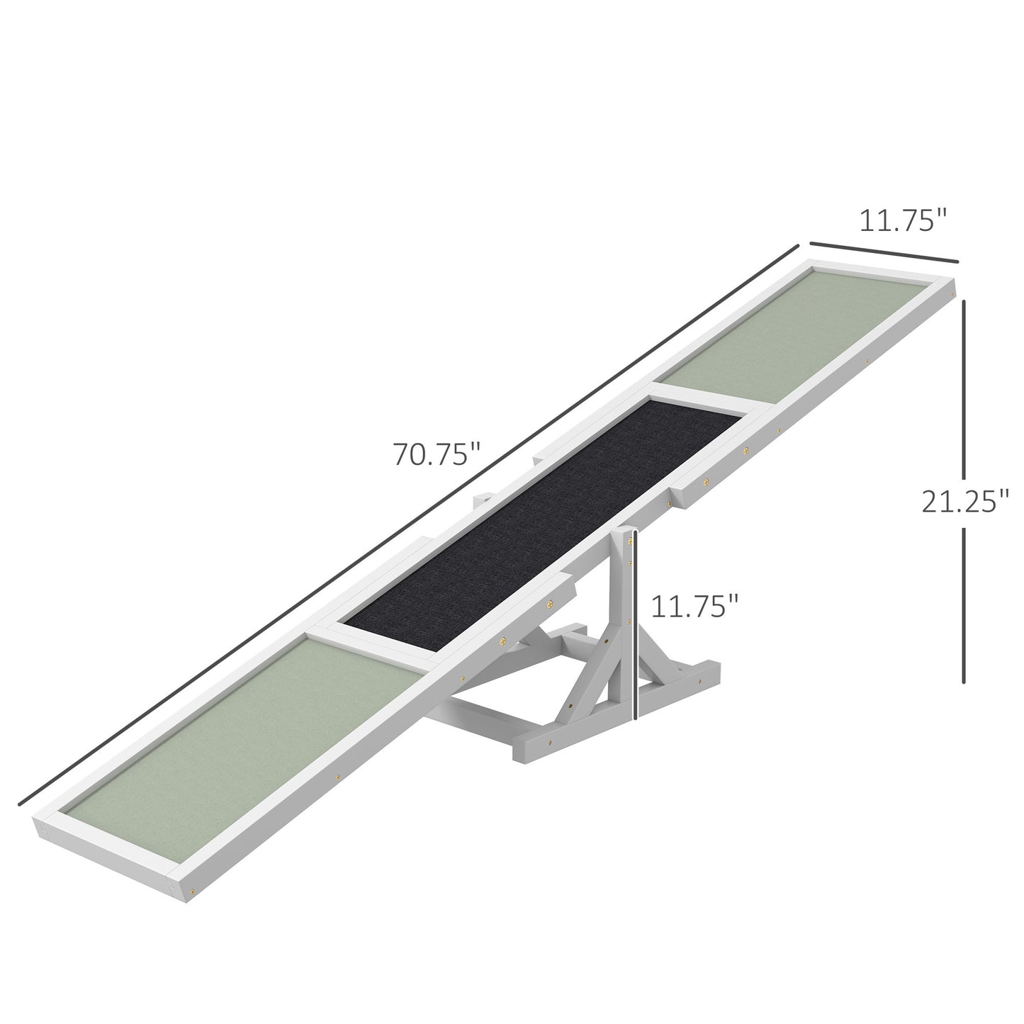 PawHut Wooden Dog Agility Seesaw for Training and Exercise, Platform Equipment Run Game Toy, Weather Resistant Pet Supplies, 71" L x 12" W x 12" H, White