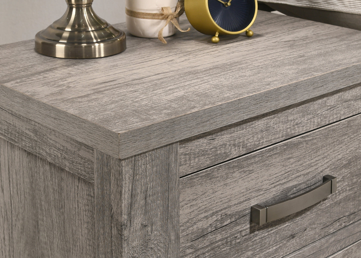 Floren Contemporary Wood Two-Drawer Nightstand, Weathered Gray