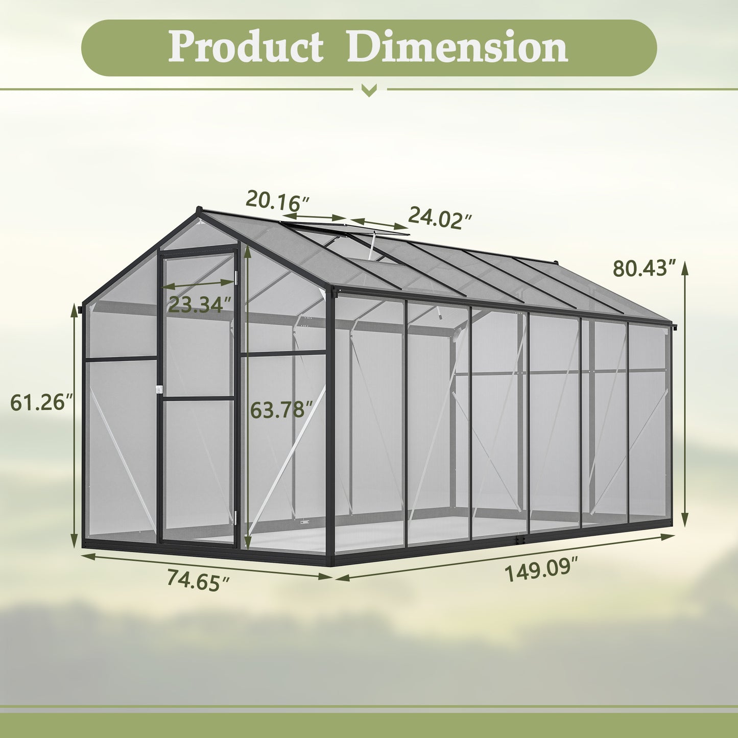 6' x 12' Thicked Polycarbonate Greenhouse, Greenhouse with Double Flush Door, Rain Gutter and Ventilation Window, Green House for Sunroom, Garden, Backyard, Walk-in Large Winter Greenhouse