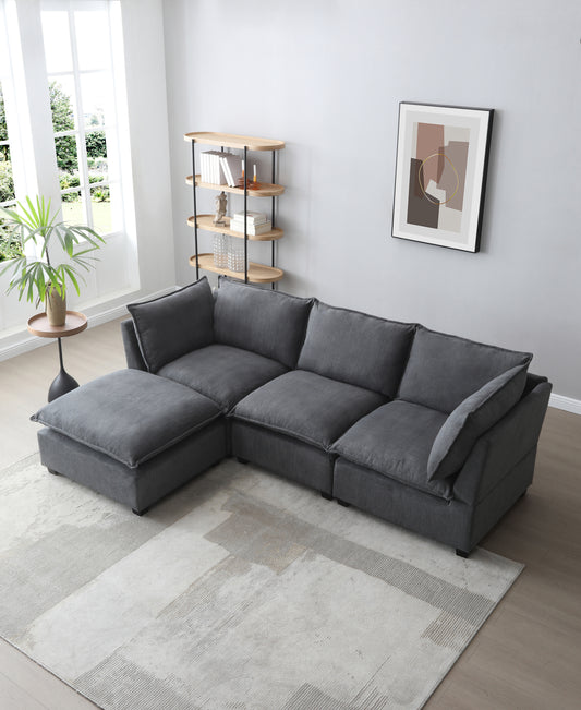 Modern Sectional Sofa,L-Shape Linen Fabric Corner Couch Set with Convertible Ottoman for Living Room, Apartment, Office,Grey,3 Colors