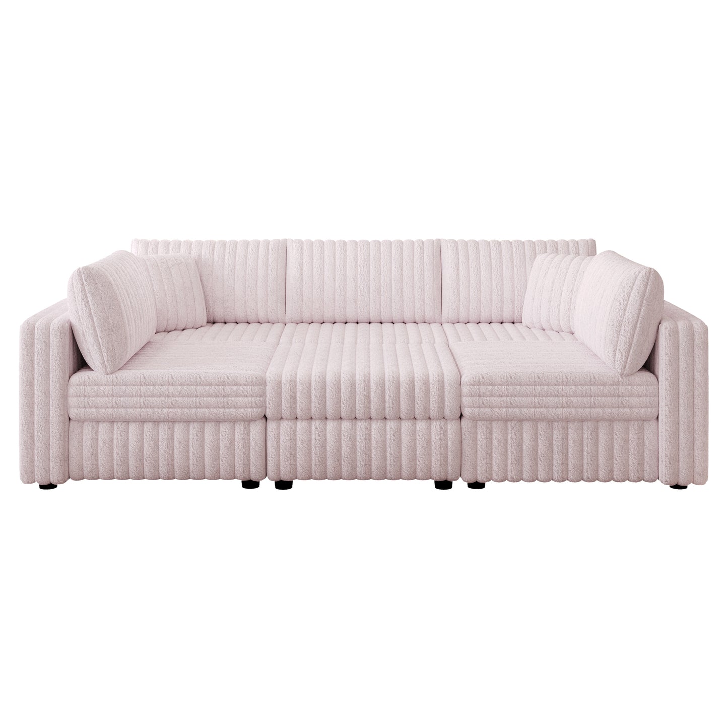 106.3" Soft  U-shaped 6-Person Sofa. Matches 30.7" Ottoman with Hydraulic Lift. Comfortable & Stylish. For Bedroom & Living Room. Light Pink.Modern Furniture. Modular Design.