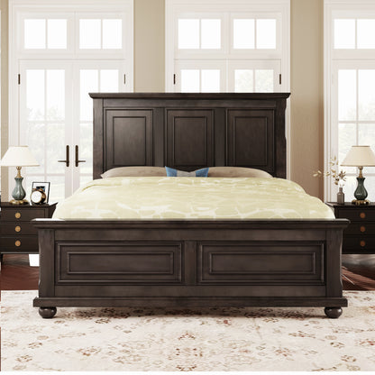 Traditional Town and Country Style Pinewood Vintage Queen Bed, Rich Brown