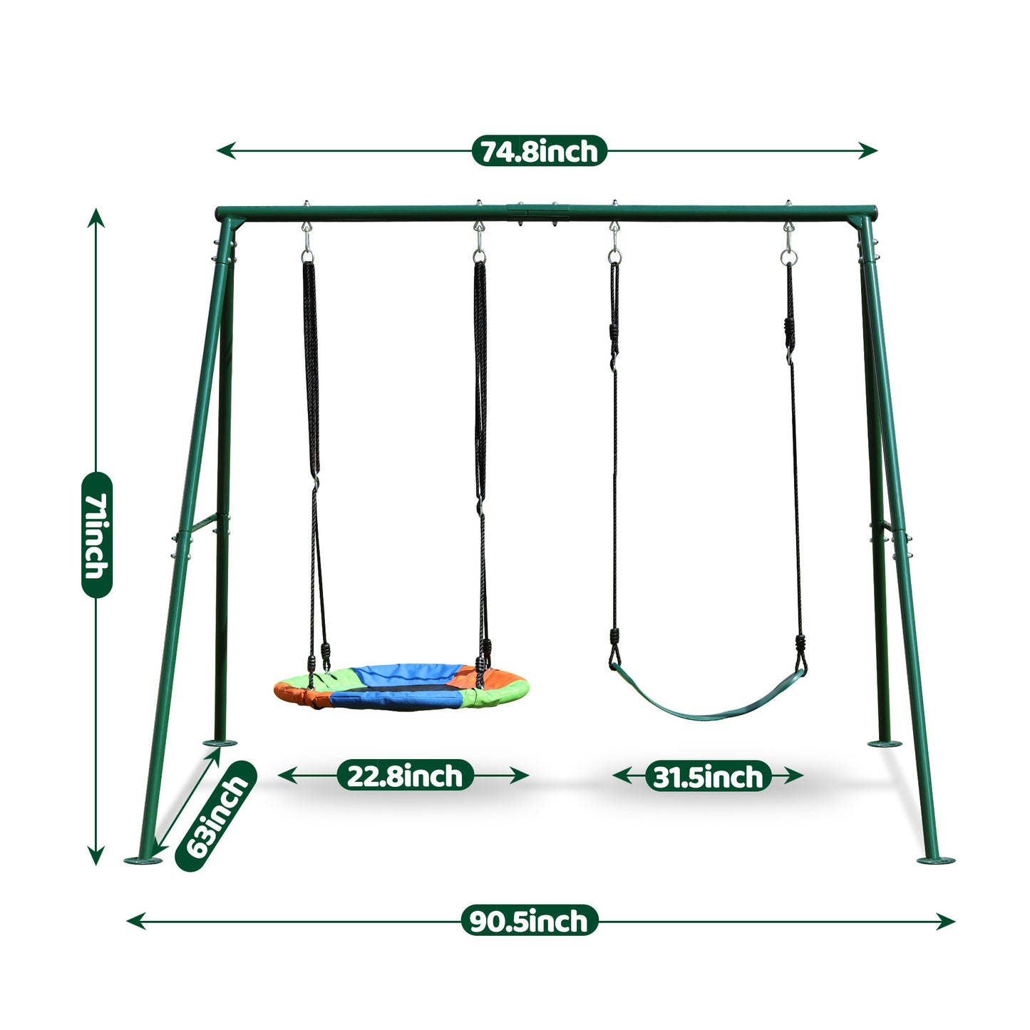 Swing Sets for Backyard 440LBS 2 Seat, Swing with Stand, Swing Set for Kids, 32" Saucer Swing and 26.2" Swing Seat