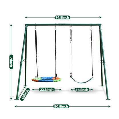 Swing Sets for Backyard 440LBS 2 Seat, Swing with Stand, Swing Set for Kids, 32" Saucer Swing and 26.2" Swing Seat