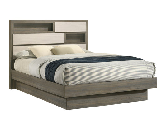 Gem Modern Style King Bed Made with Wood in Beige & Brown