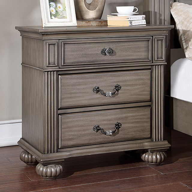 1pc Nightstand Only Traditional Gray Solid wood 3-Drawers Ball Bearing Metal Glides Antique Brass Handles w/ Acrylic Accent Bedroom Furniture