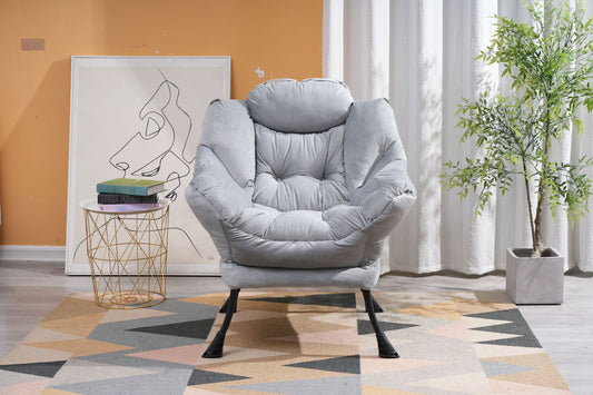 Living Room Chairs Modern Cotton Fabric Lazy Chair, Accent Contemporary Lounge Chair, Single Steel Frame Leisure Sofa Chair with Armrests and A Side Pocket (Light Gray02)