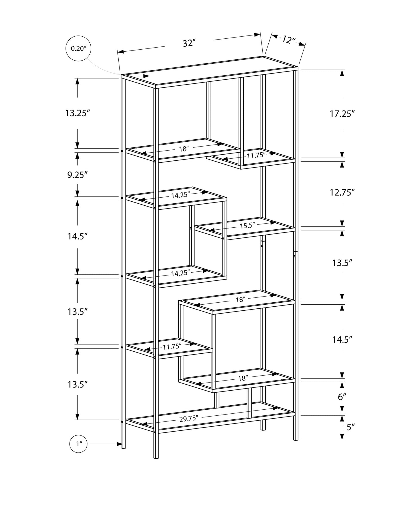 Bookshelf, Bookcase, Etagere, 72"h, Office, Bedroom, Clear Tempered Glass, Grey Metal, Contemporary, Modern