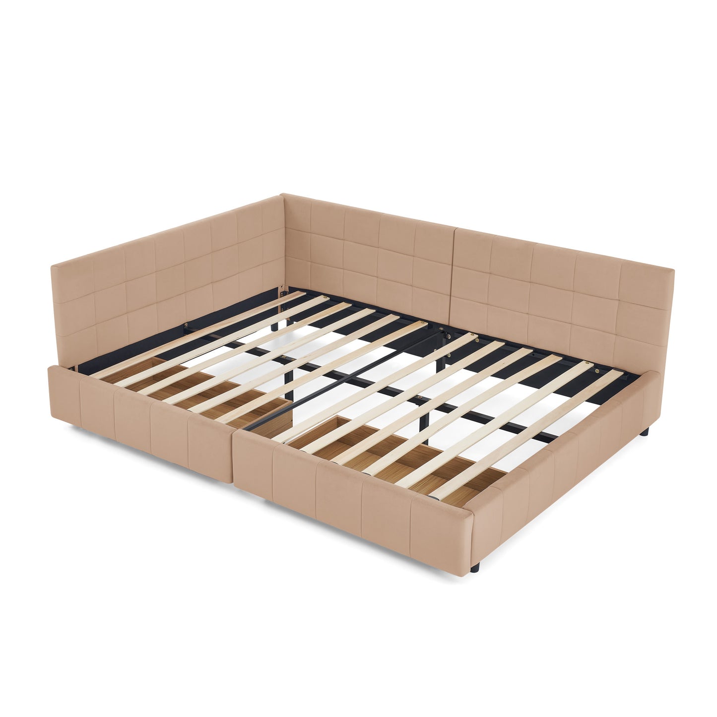 Full Size Storage Upholstered Tufted Bed Frame, Sofa Bed Frame with Comfortable Backrest and Armrests, Full Size Bed for Bedroom, Living Room,Velvet, PINK(80.5''*59''*29.5'')