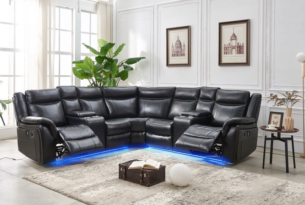 LE145 Manual reclining Sectional BLACK W/LED strip