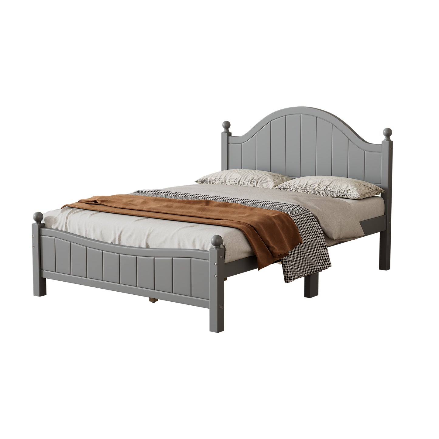 Traditional Concise Style Gray Solid Wood Platform Bed, No Need Box Spring, Full