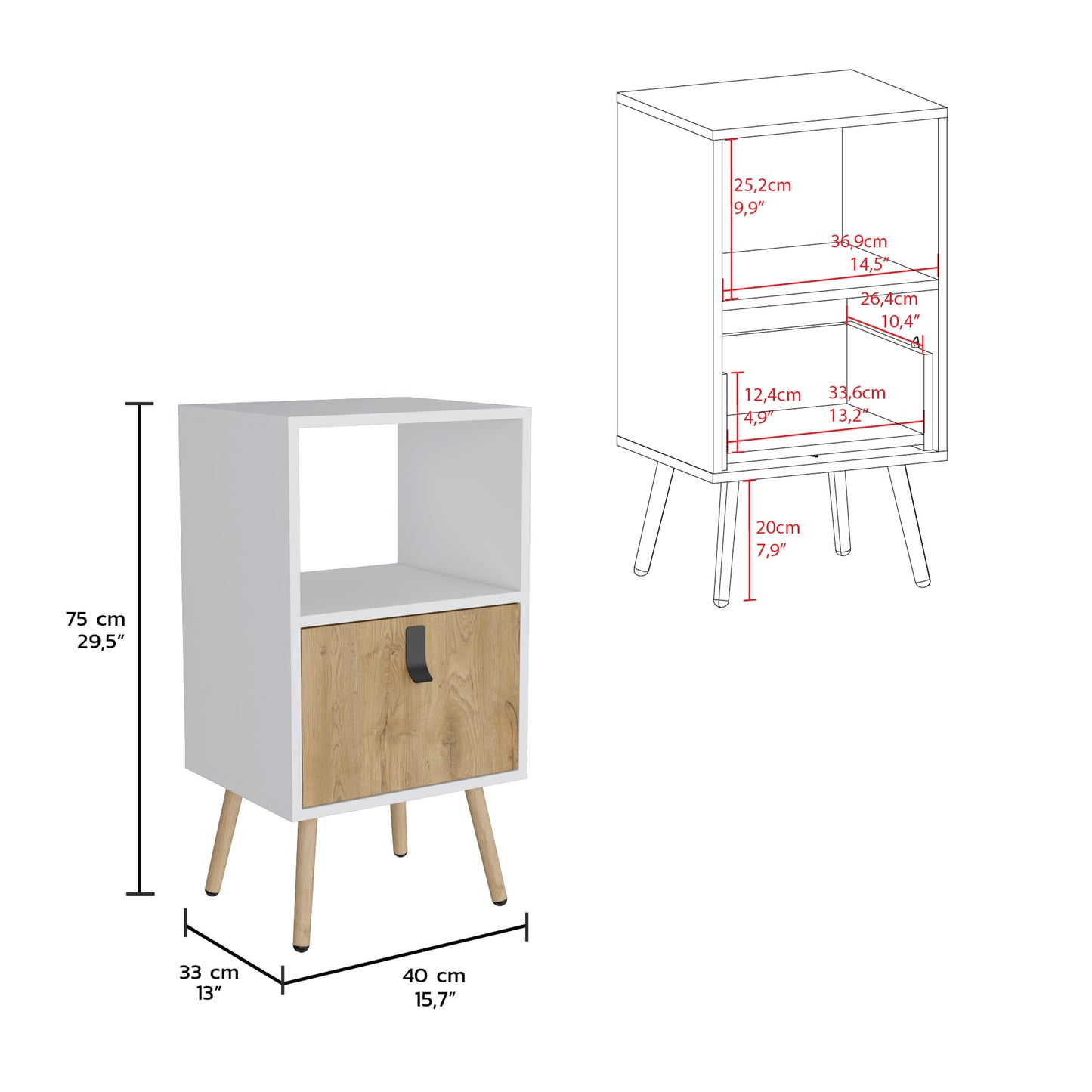 Huna Tall Nightstand with Open Storage and Drawer in Modern Design