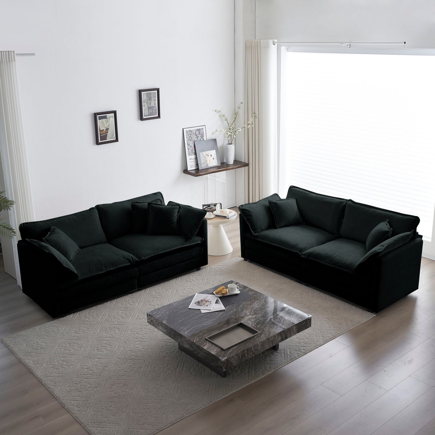 3 Piece Sofa Set Oversized Sofa Comfy Sofa Couch, 2 Pieces of 2 Seater and 1 Piece of 3 Seater Sofa  for Living Room, Deep Seat Sofa Black Chenille