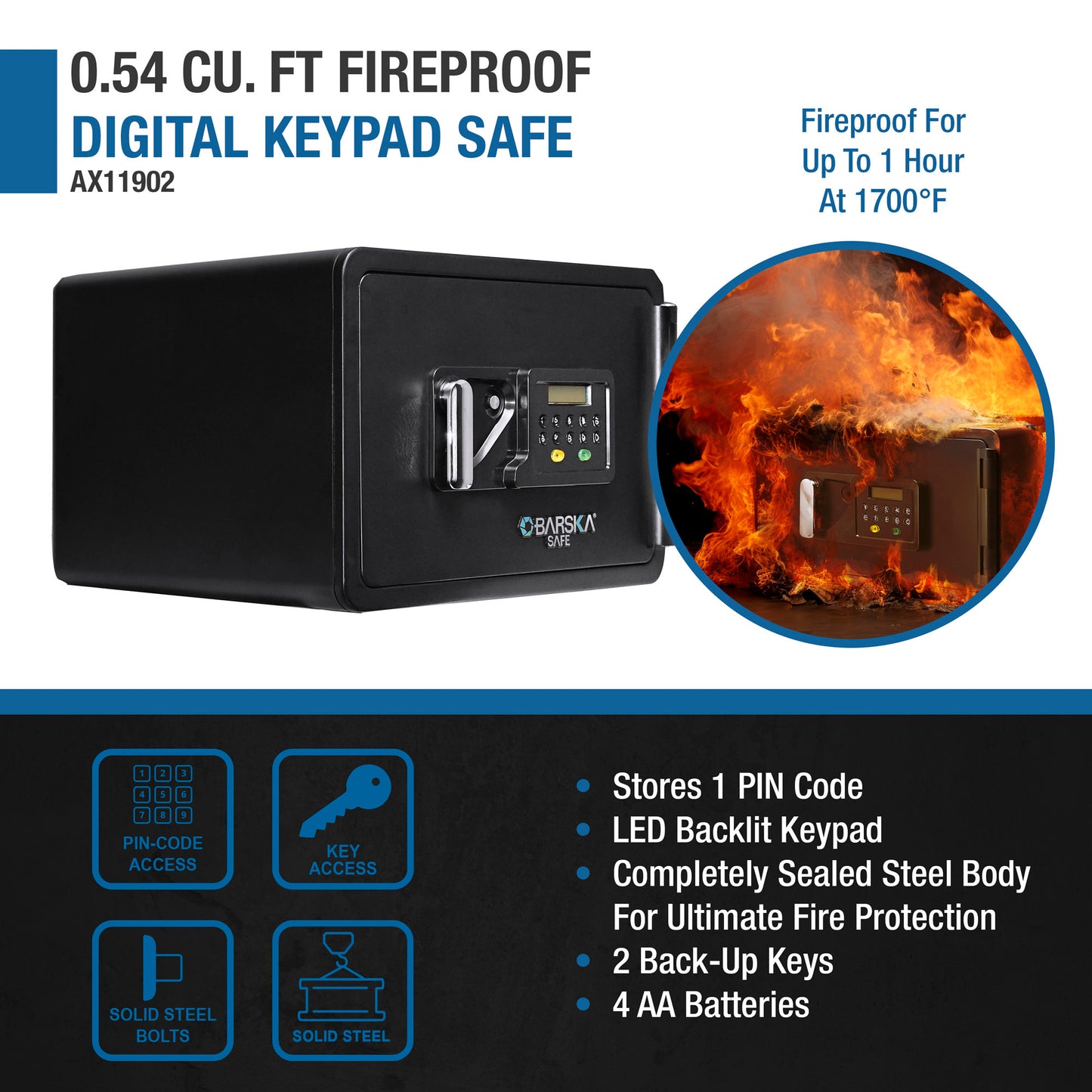 0.54 CUBIC FT KEYPAD FIREPROOF SECURITY SAFE