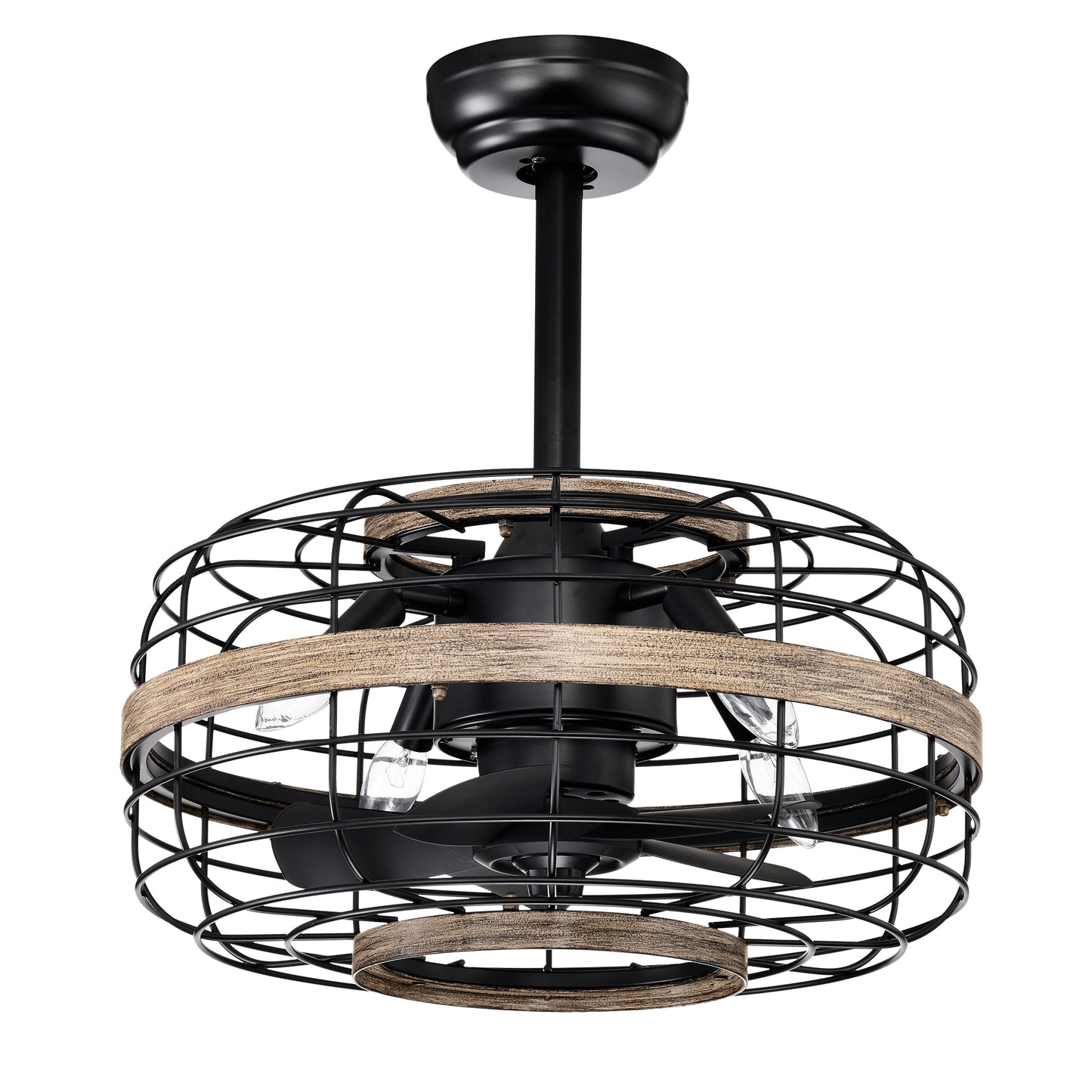 18'' Farmhouse Ceiling Fans  Light - Caged Ceiling Fan with Remote Control (3-Speeds Adjustable), Wood Rustic Enclosed Reversible Ceiling Fans for Bedroom , Living Room, Kitchen.